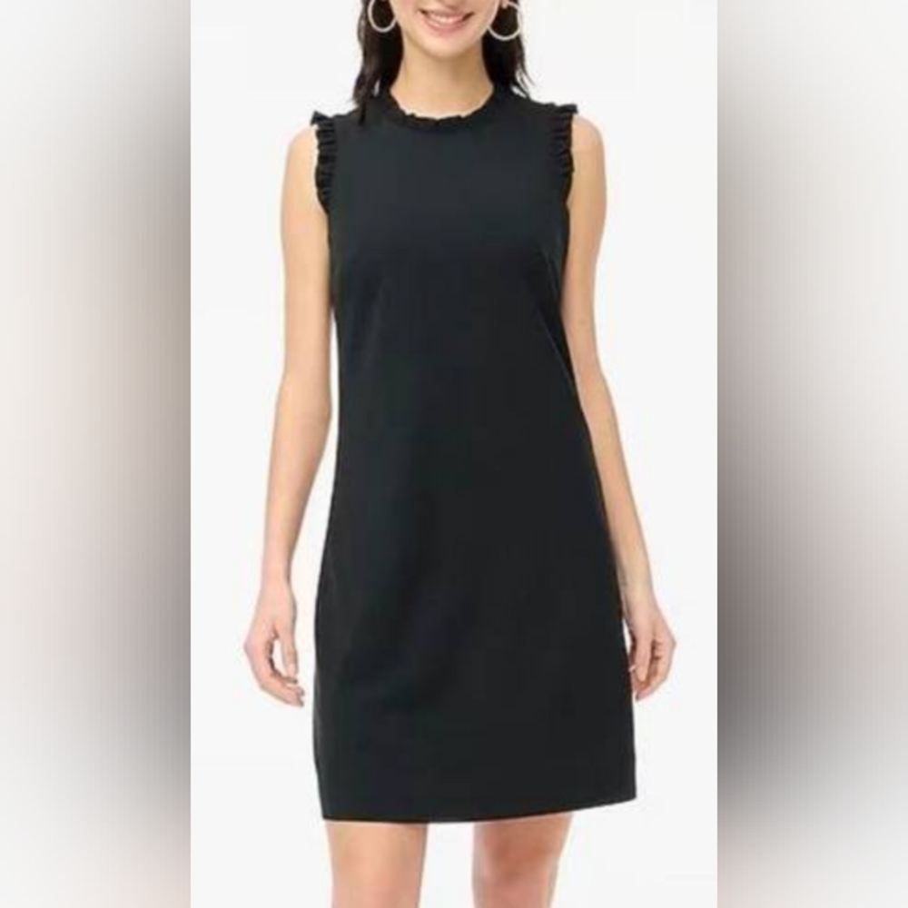J. Crew Classic Little Black Dress Ruffle Neck Sleeveless Tank Mini Sheath Sz 2